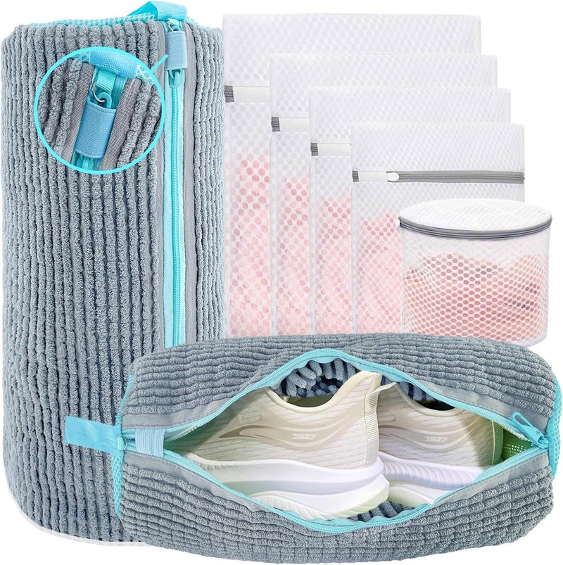 CNEYSID XXL Shoe Washing Machine Bag - Reusable Shoes Cleaning Bags for Washer And Dryer, Durable Zipper Laundry Shoe Bag 360° Deep Clean Sneaker Tennis Include Delicate Laundry Bag/Bra Laundry Bags (Gray) - Image 1